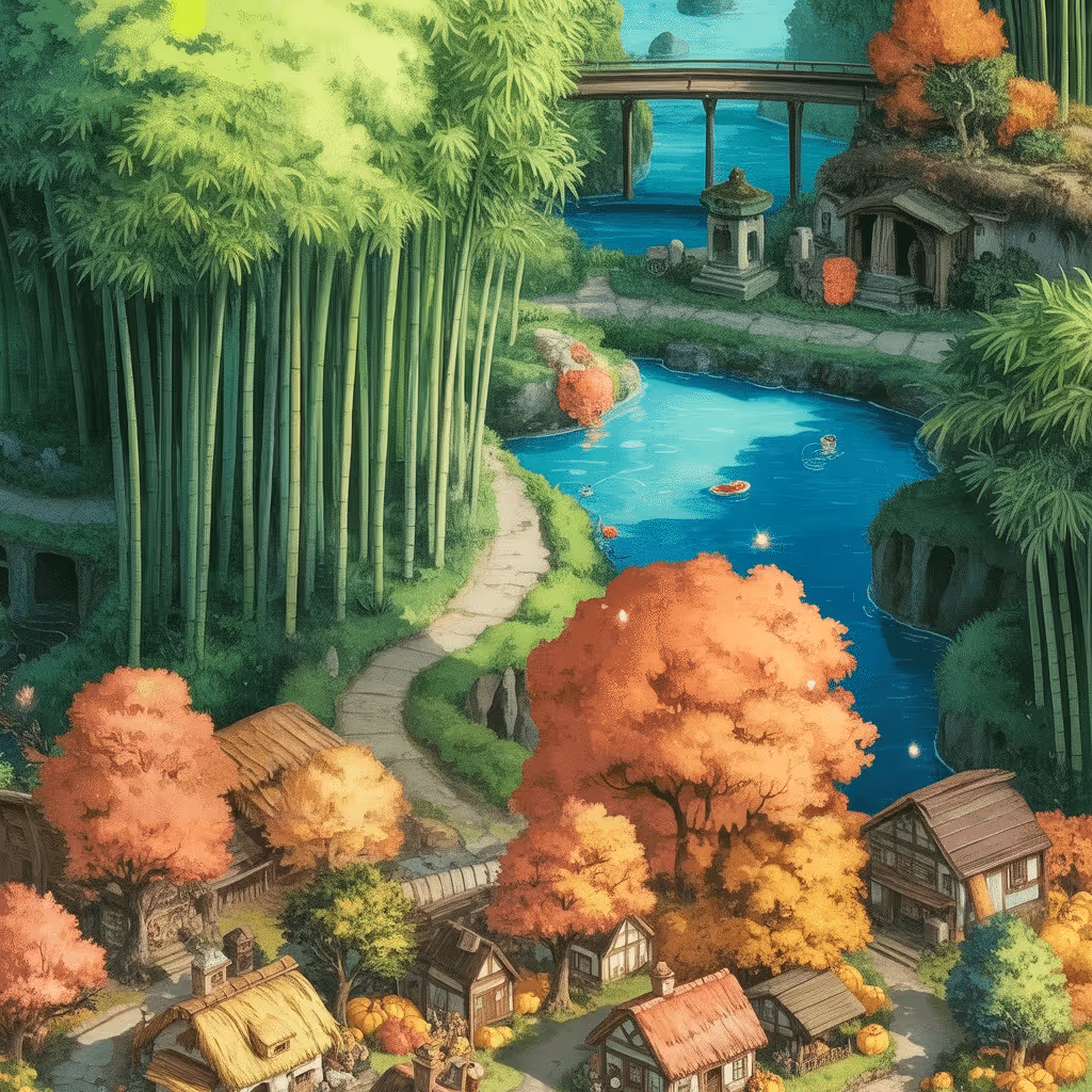 AI-generated Bamboo Forest tile at coordinates -2, -40 in the Ghibli world of Million Dollar Canvas