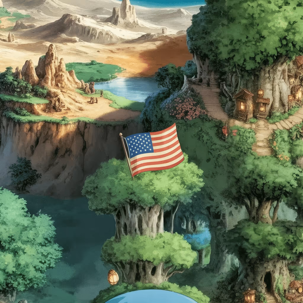 AI-generated Forest tile at coordinates -1, -34 in the Ghibli world of Million Dollar Canvas