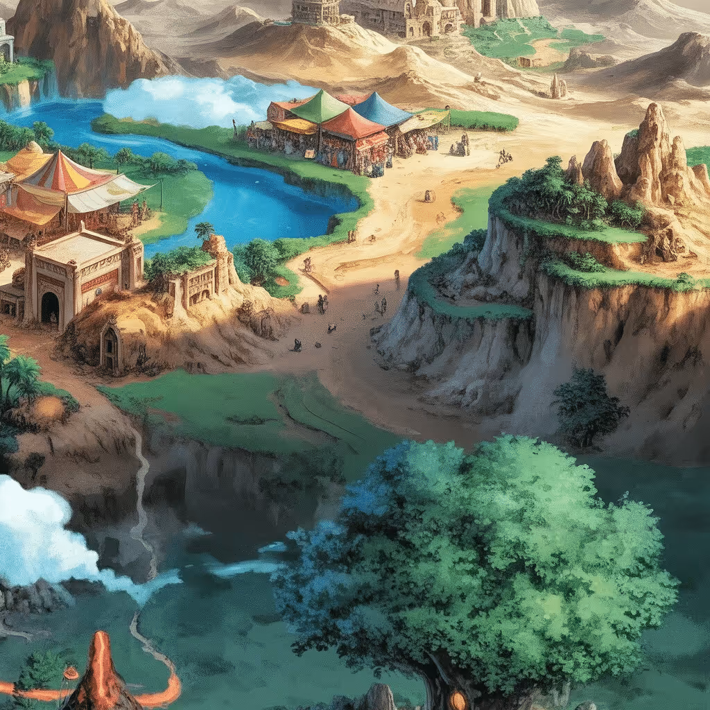 AI-generated Desert tile at coordinates -2, -34 in the Ghibli world of Million Dollar Canvas