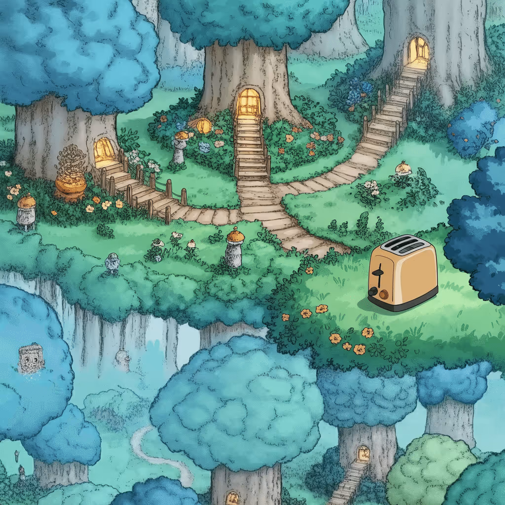 AI-generated Forest tile at coordinates -23, -15 in the Ghibli world of Million Dollar Canvas