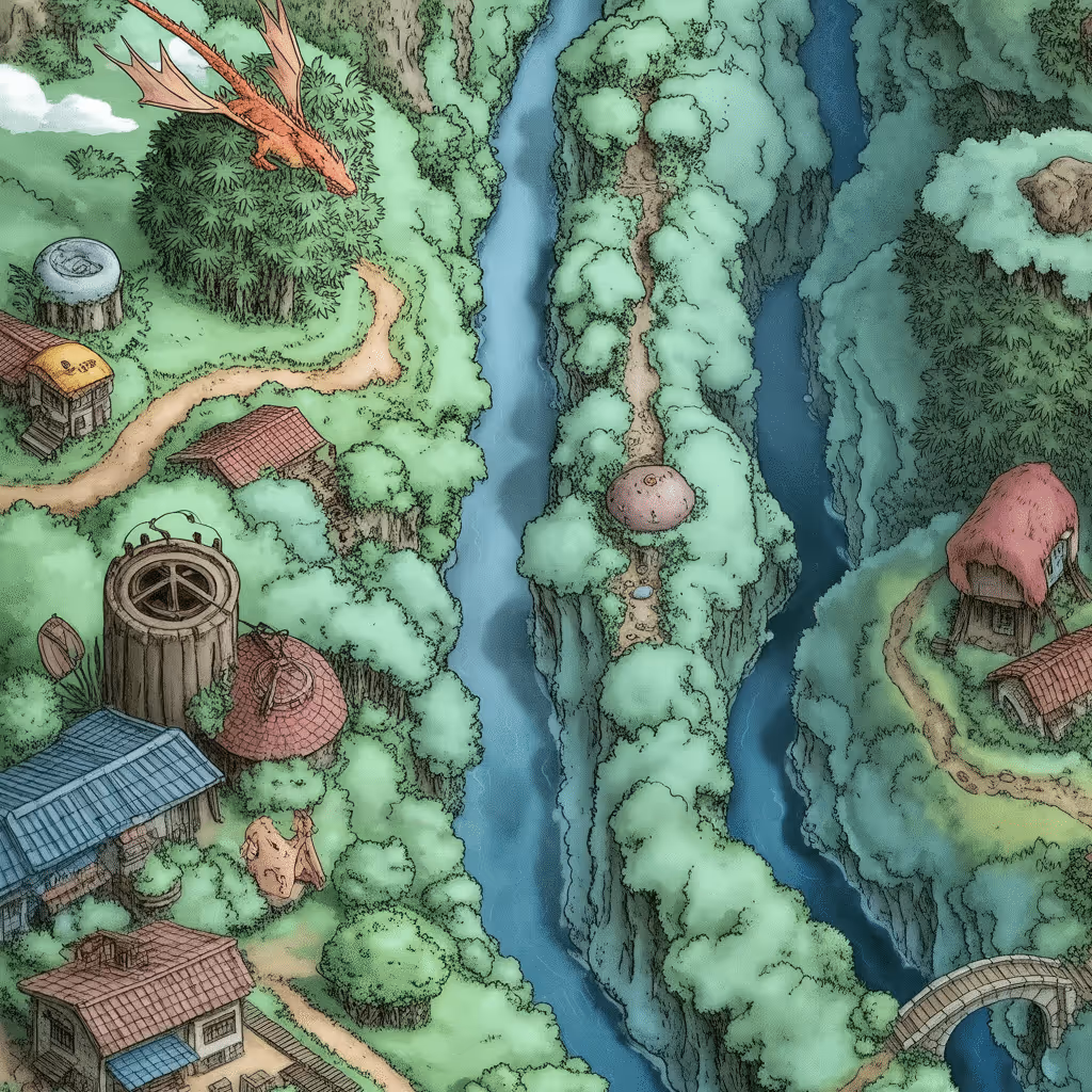 AI-generated Lush tile at coordinates -33, -11 in the Ghibli world of Million Dollar Canvas