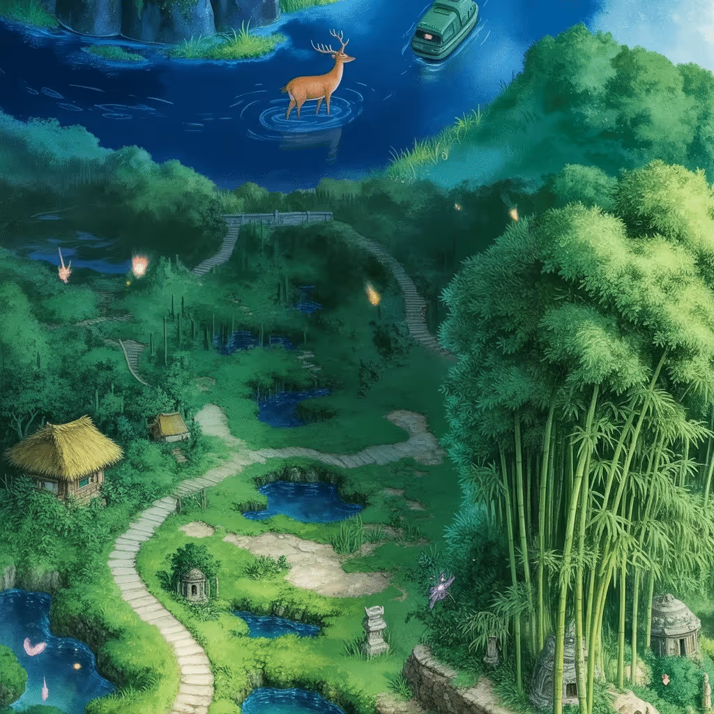 AI-generated Bamboo Forest tile at coordinates -4, -43 in the Ghibli world of Million Dollar Canvas