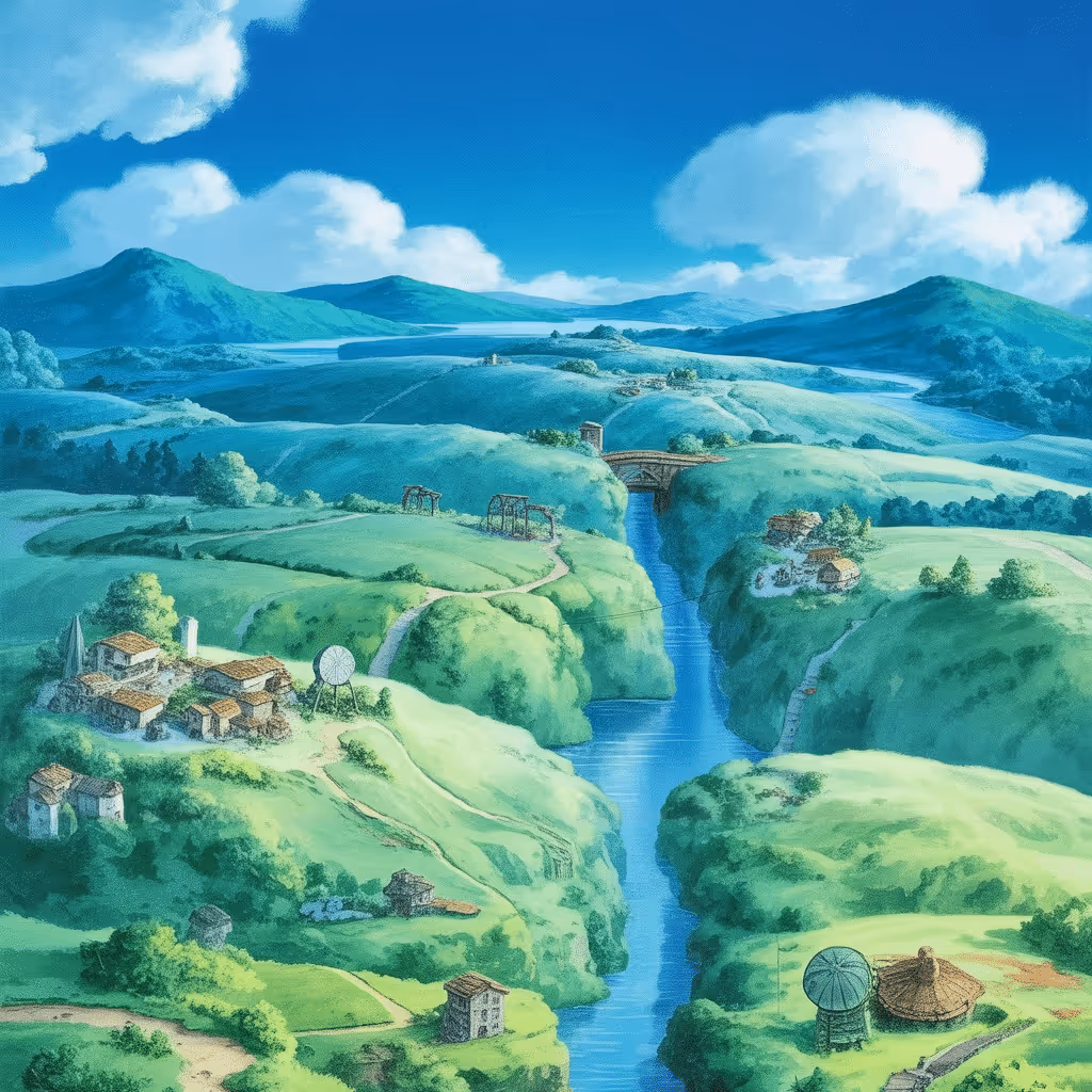 AI-generated Lush tile at coordinates -4, -48 in the Ghibli world of Million Dollar Canvas