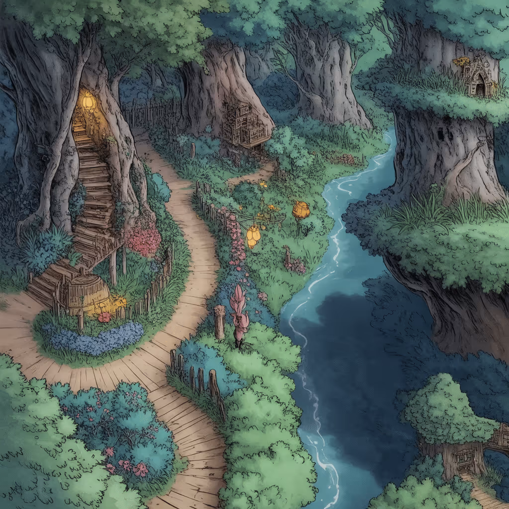 AI-generated Forest tile at coordinates -4, 33 in the Ghibli world of Million Dollar Canvas