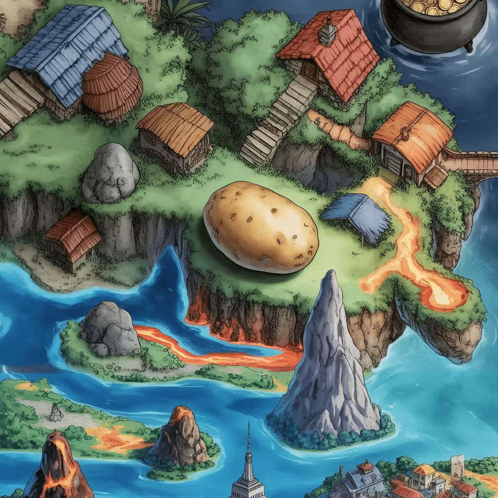 AI-generated Volcanic Landscape tile at coordinates 13, -19 in the Ghibli world of Million Dollar Canvas