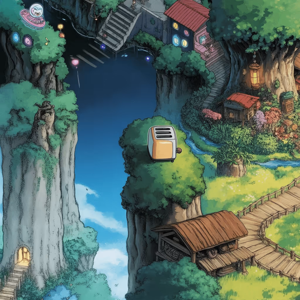 AI-generated Forest tile at coordinates -22, -16 in the Ghibli world of Million Dollar Canvas