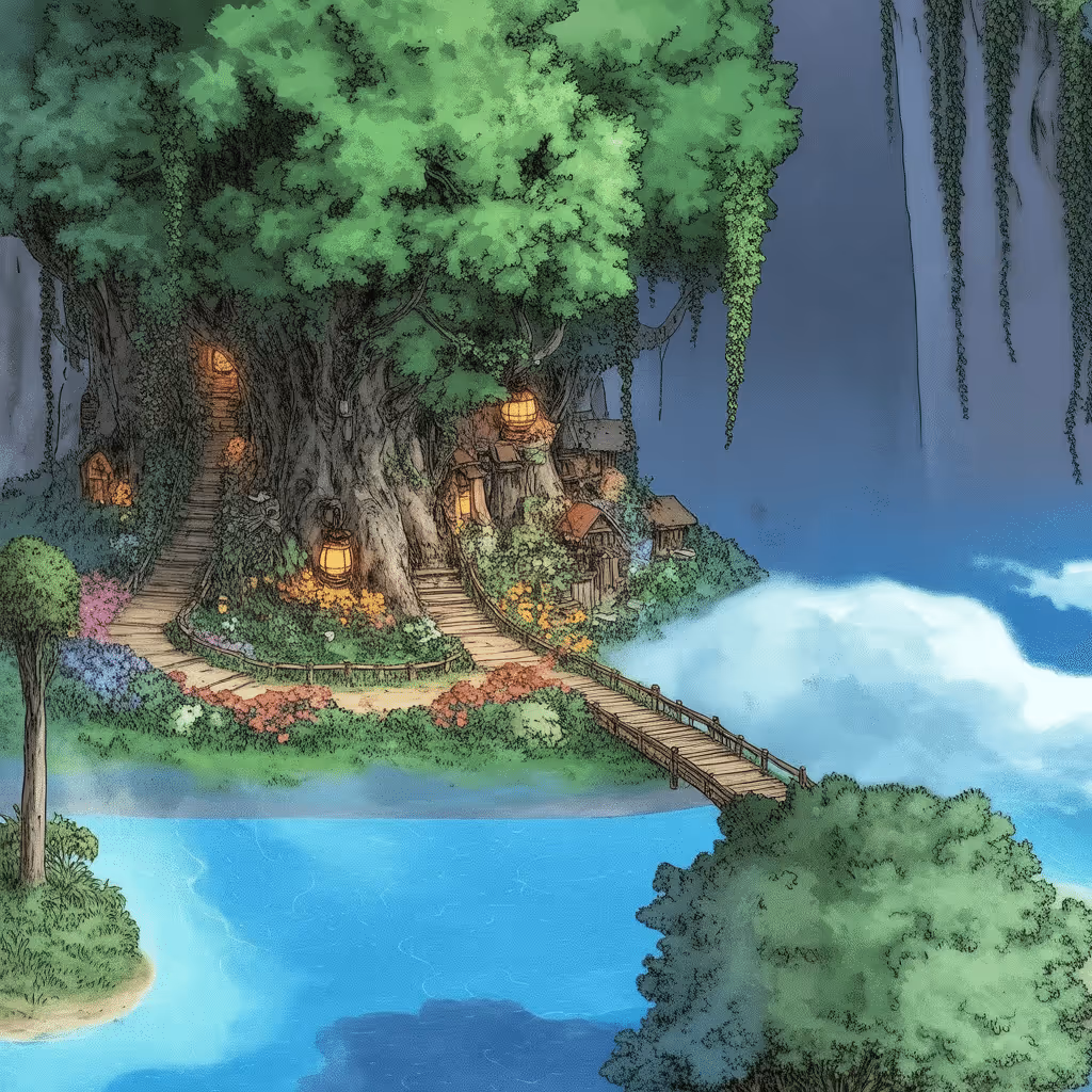 AI-generated Forest tile at coordinates -9, -22 in the Ghibli world of Million Dollar Canvas