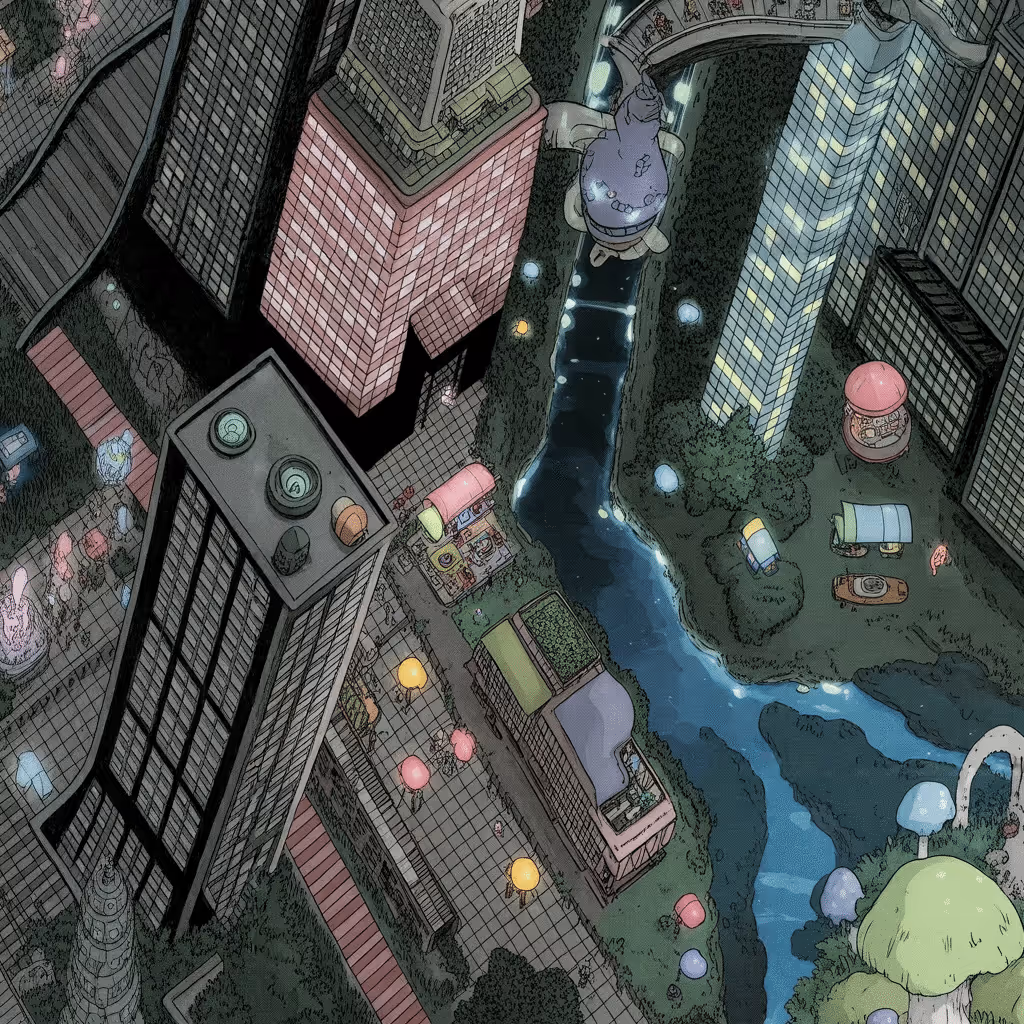 AI-generated Tokyo Night tile at coordinates 25, 13 in the Ghibli world of Million Dollar Canvas