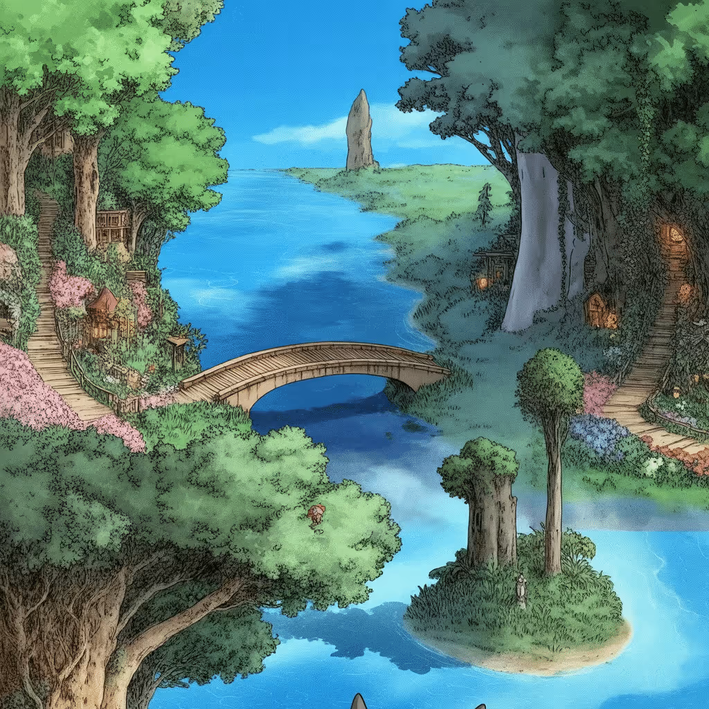 AI-generated Forest tile at coordinates -10, -22 in the Ghibli world of Million Dollar Canvas