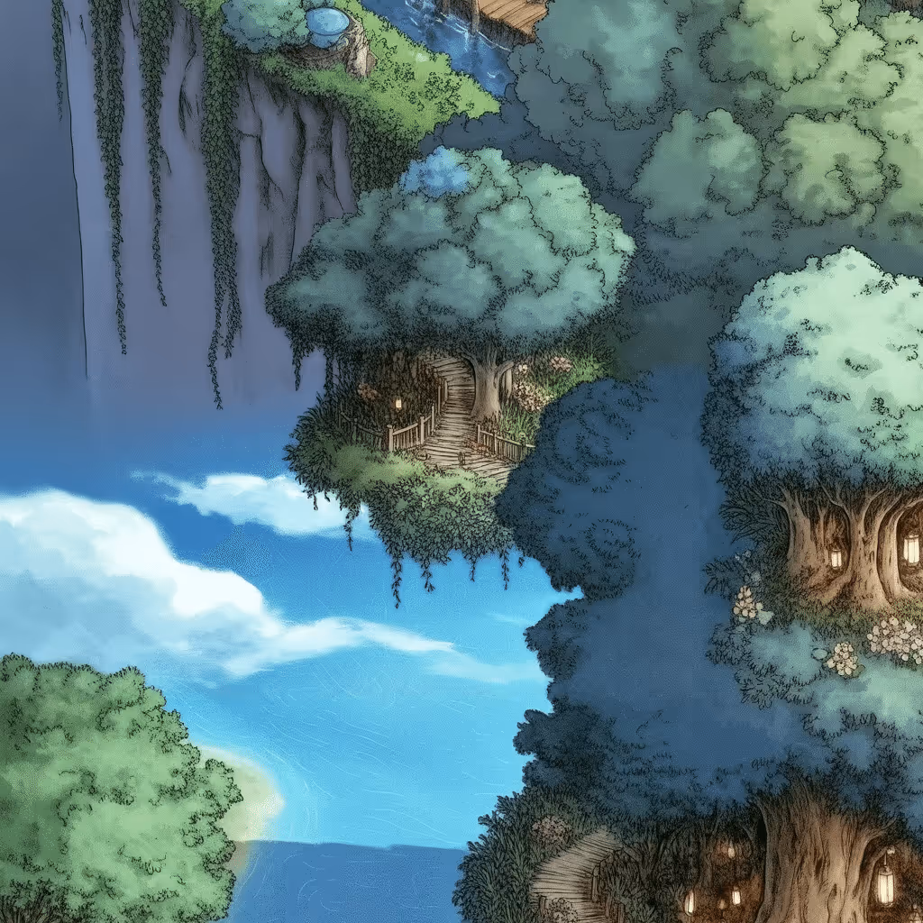 AI-generated Forest tile at coordinates -8, -22 in the Ghibli world of Million Dollar Canvas
