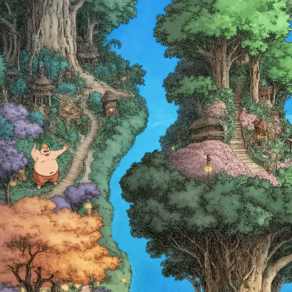 AI-generated Forest tile at coordinates -11, -22 in the Ghibli world of Million Dollar Canvas